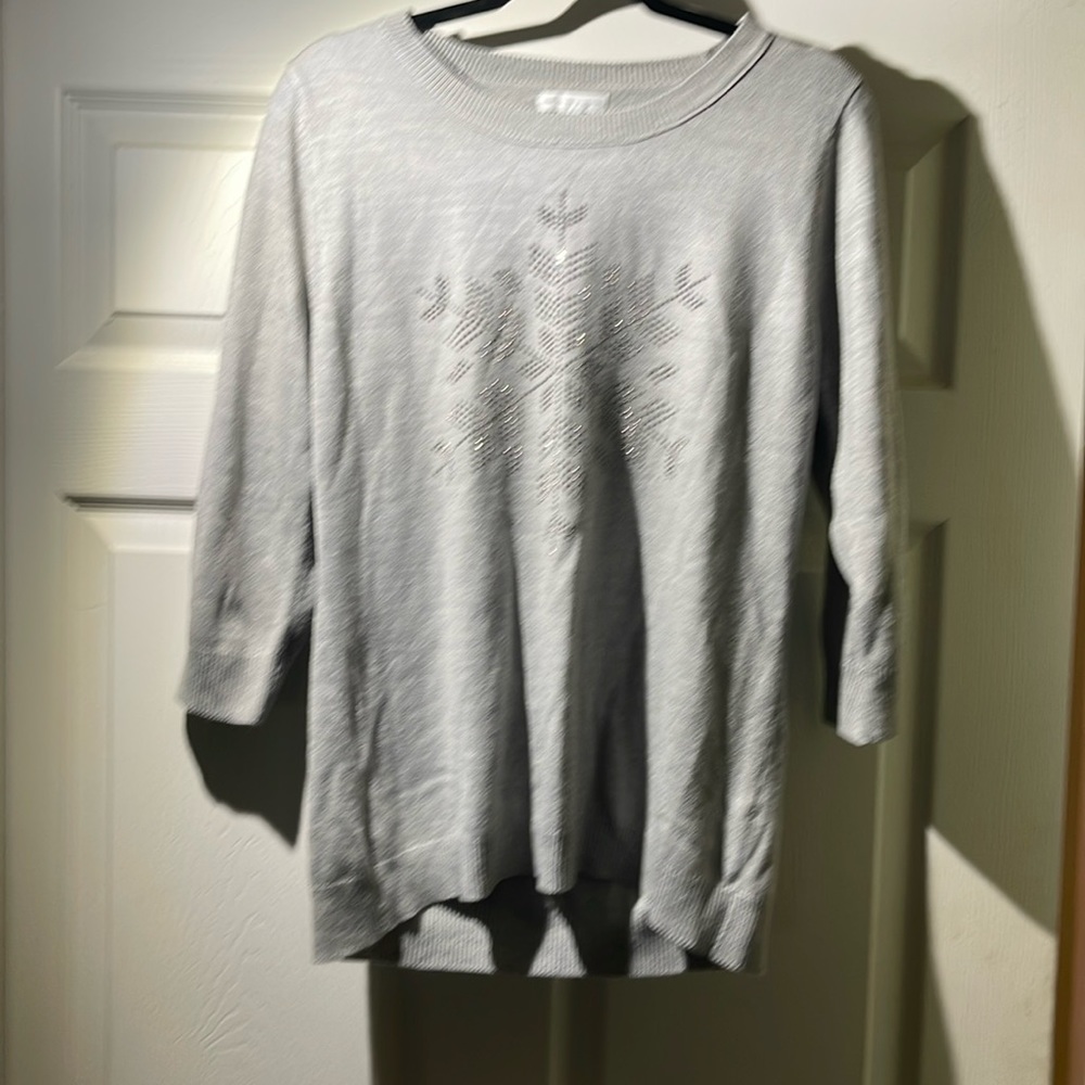 Beautiful grey sweater with gorgeous silver snowflake